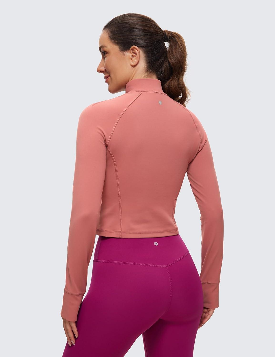 imageCRZ YOGA Butterluxe Half Zip Long Sleeve Shirts for Women Workout Athletic Yoga Tops Crop Collared Quarter Zipper TShirtBriar Rose
