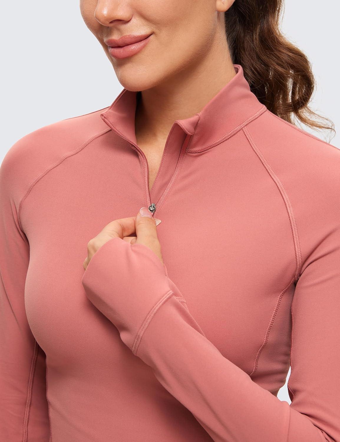 imageCRZ YOGA Butterluxe Half Zip Long Sleeve Shirts for Women Workout Athletic Yoga Tops Crop Collared Quarter Zipper TShirtBriar Rose