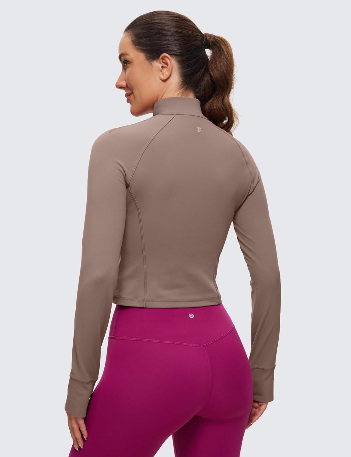 imageCRZ YOGA Butterluxe Half Zip Long Sleeve Shirts for Women Workout Athletic Yoga Tops Crop Collared Quarter Zipper TShirtBrown Purple