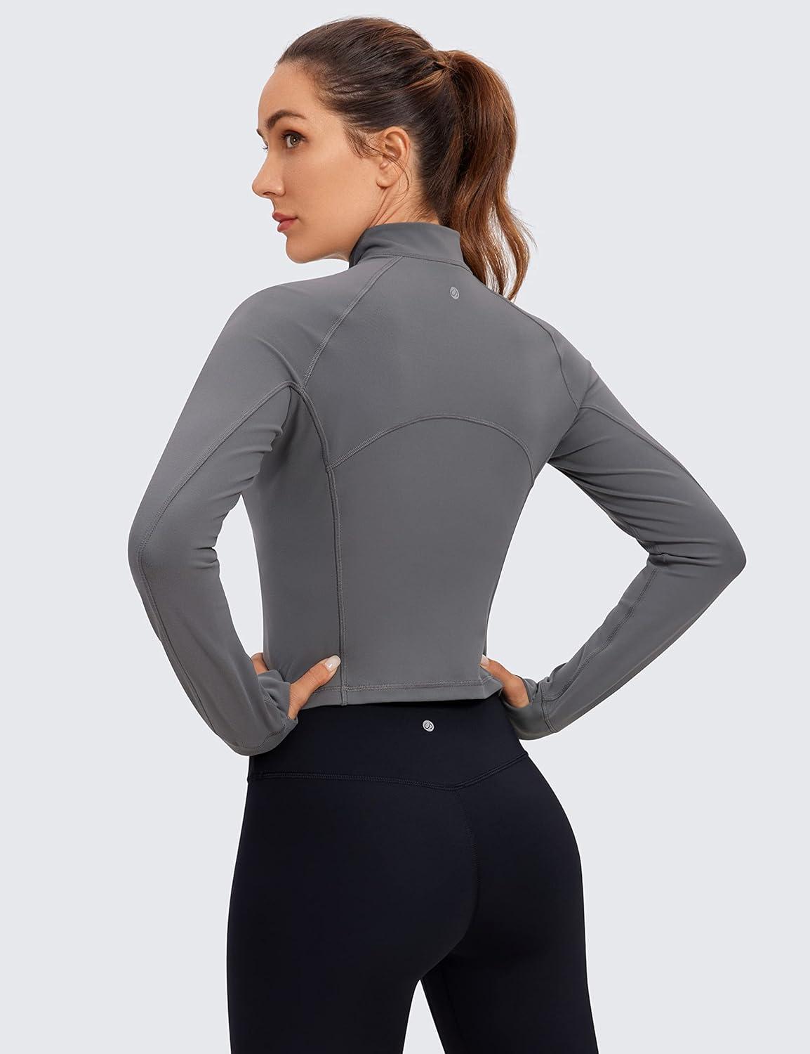 imageCRZ YOGA Butterluxe Half Zip Long Sleeve Shirts for Women Workout Athletic Yoga Tops Crop Collared Quarter Zipper TShirtDark Carbon