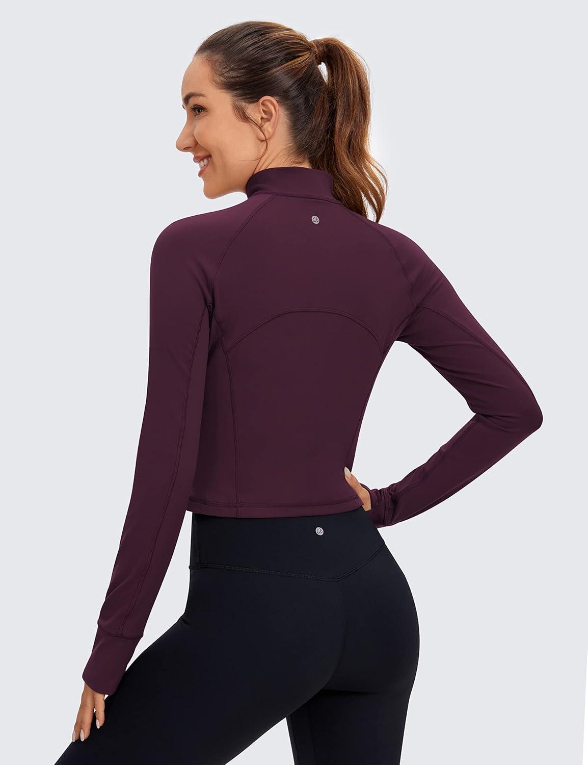 imageCRZ YOGA Butterluxe Half Zip Long Sleeve Shirts for Women Workout Athletic Yoga Tops Crop Collared Quarter Zipper TShirtDeep Purple