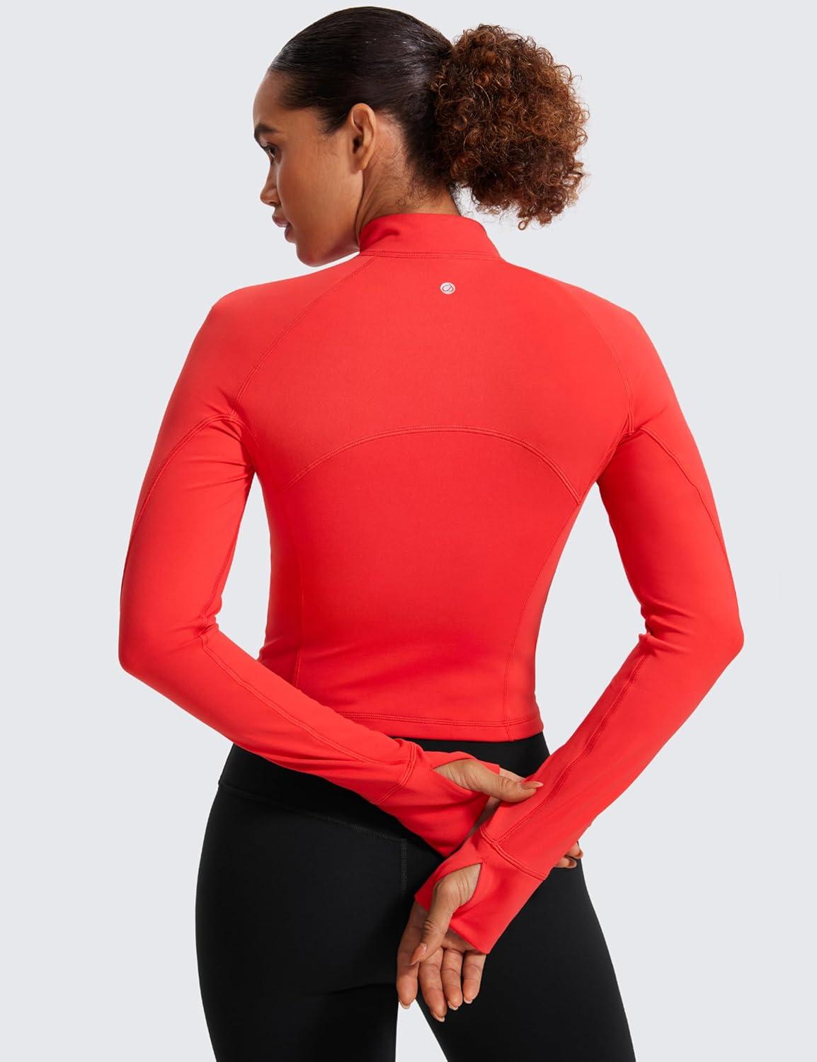 imageCRZ YOGA Butterluxe Half Zip Long Sleeve Shirts for Women Workout Athletic Yoga Tops Crop Collared Quarter Zipper TShirtDeep Red