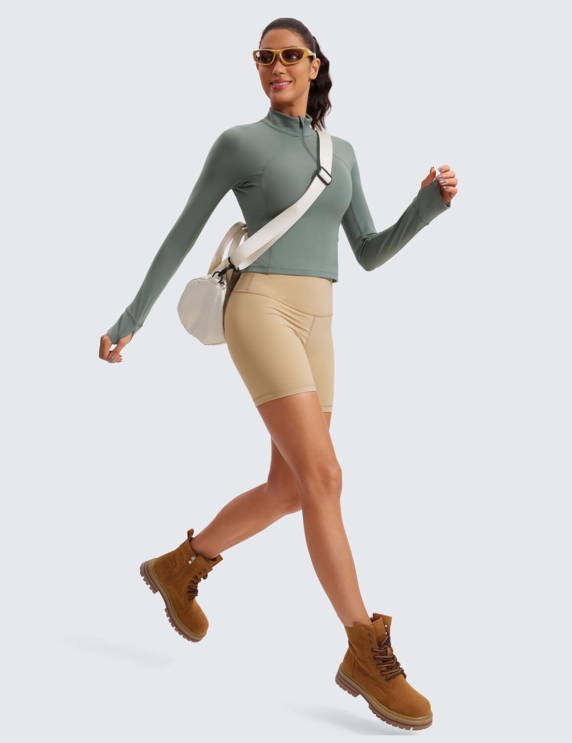 imageCRZ YOGA Butterluxe Half Zip Long Sleeve Shirts for Women Workout Athletic Yoga Tops Crop Collared Quarter Zipper TShirtGrey Sage