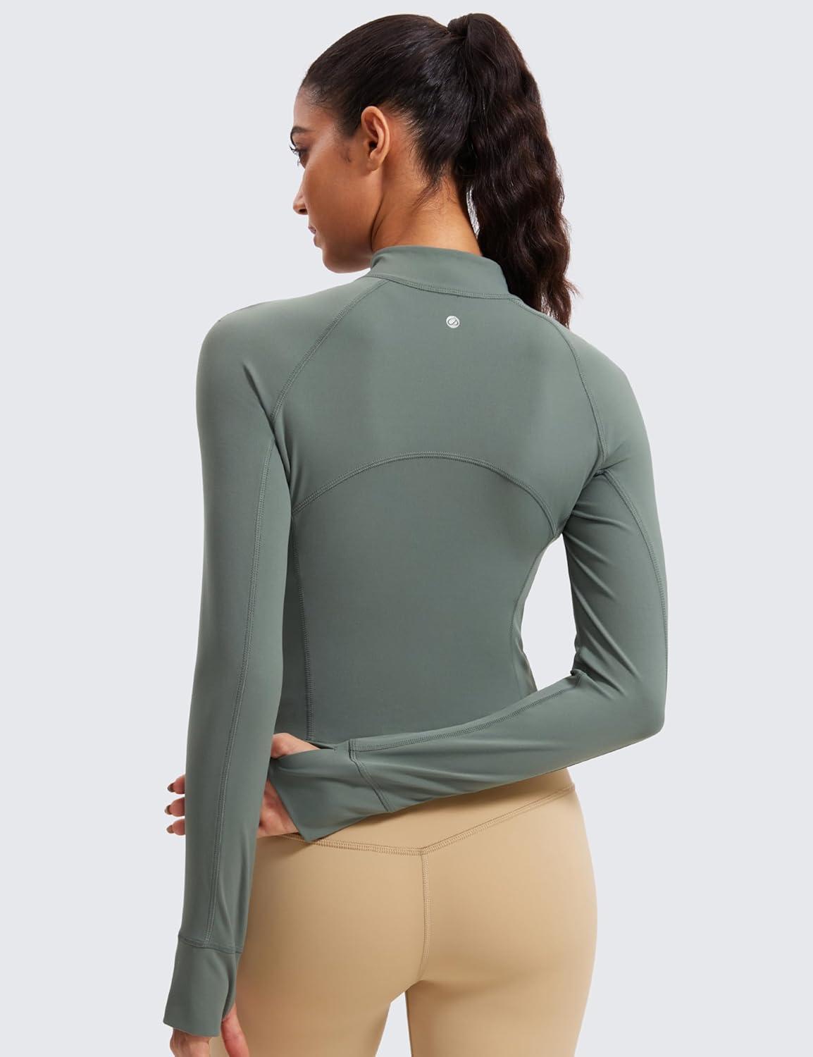 imageCRZ YOGA Butterluxe Half Zip Long Sleeve Shirts for Women Workout Athletic Yoga Tops Crop Collared Quarter Zipper TShirtGrey Sage