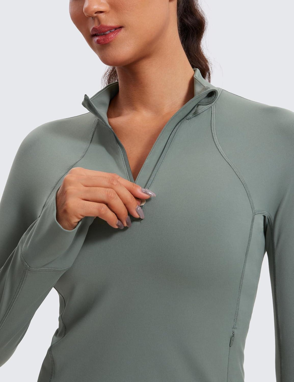 imageCRZ YOGA Butterluxe Half Zip Long Sleeve Shirts for Women Workout Athletic Yoga Tops Crop Collared Quarter Zipper TShirtGrey Sage