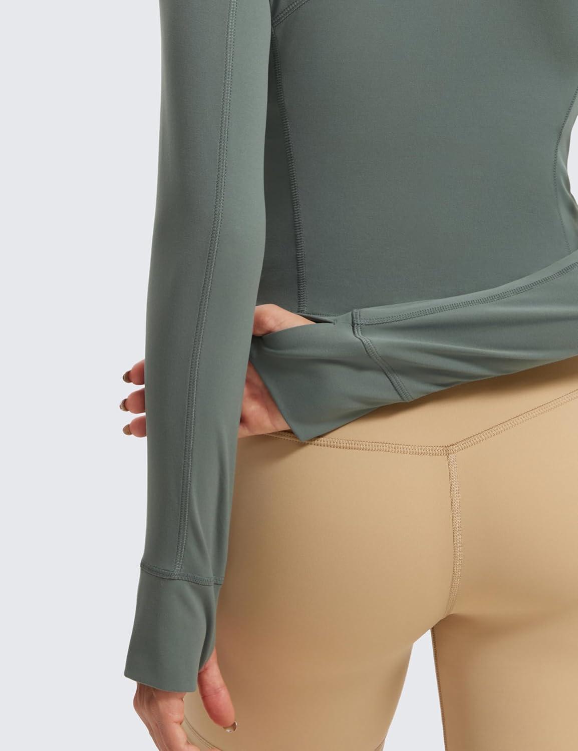 imageCRZ YOGA Butterluxe Half Zip Long Sleeve Shirts for Women Workout Athletic Yoga Tops Crop Collared Quarter Zipper TShirtGrey Sage
