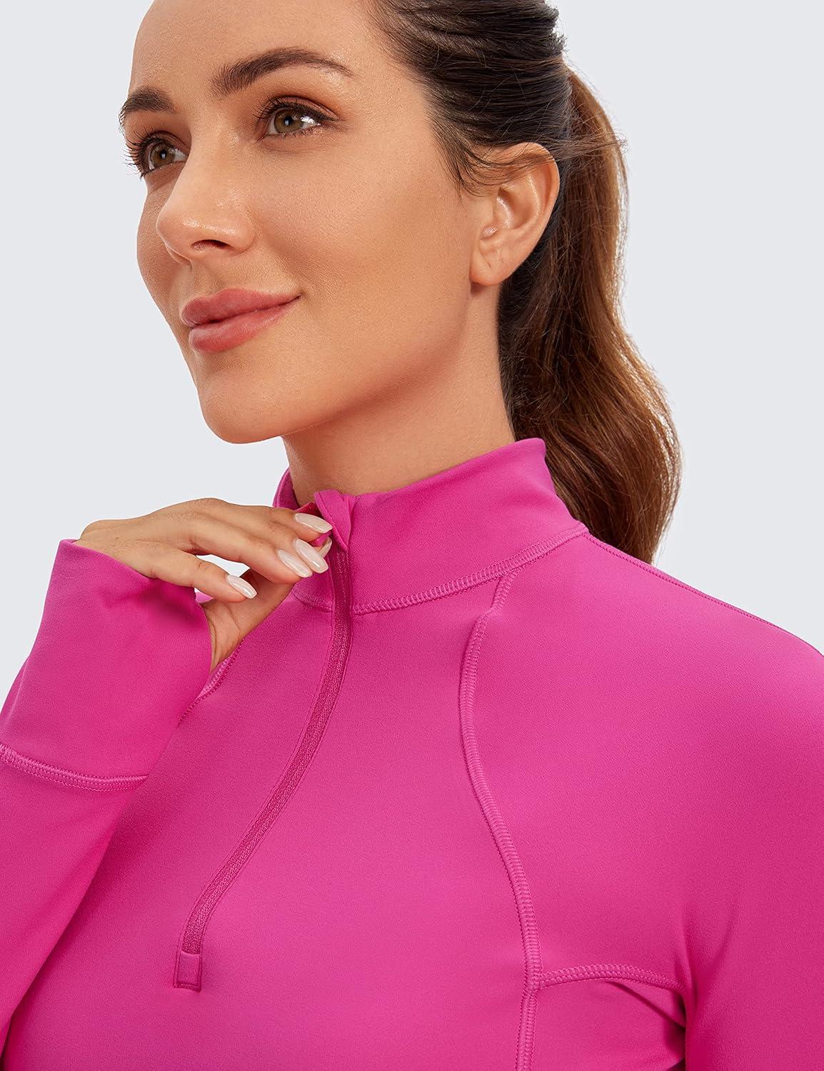 imageCRZ YOGA Butterluxe Half Zip Long Sleeve Shirts for Women Workout Athletic Yoga Tops Crop Collared Quarter Zipper TShirtHibiscus Purple