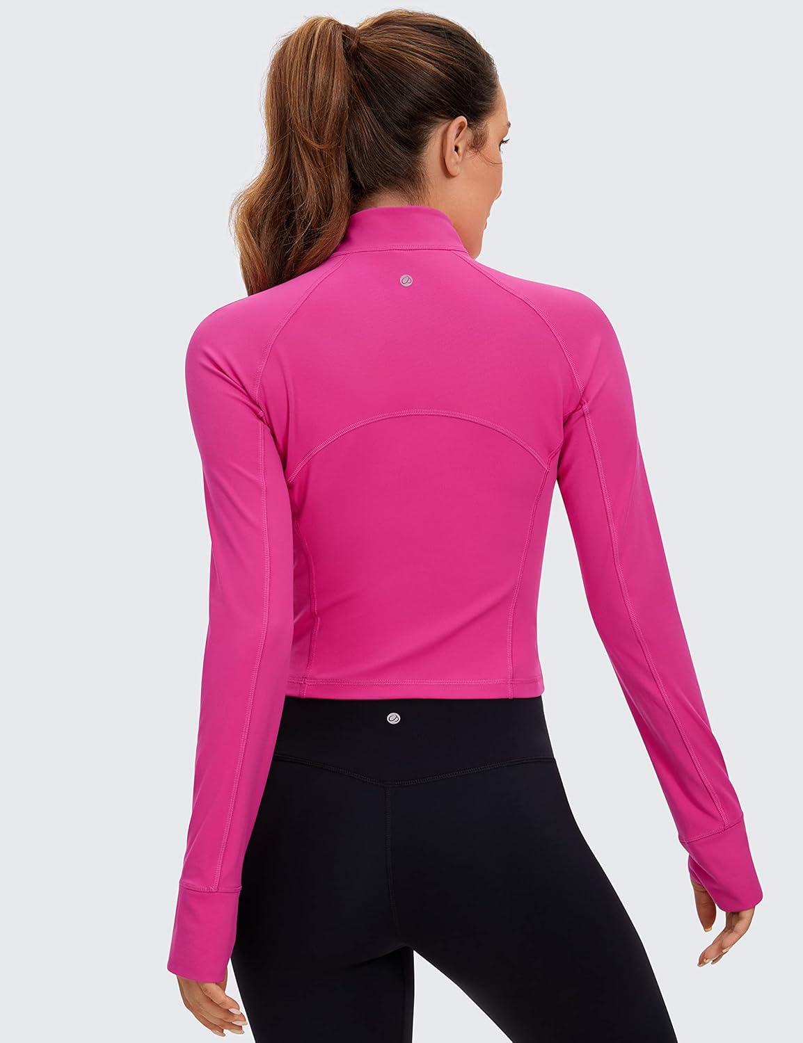 imageCRZ YOGA Butterluxe Half Zip Long Sleeve Shirts for Women Workout Athletic Yoga Tops Crop Collared Quarter Zipper TShirtHibiscus Purple