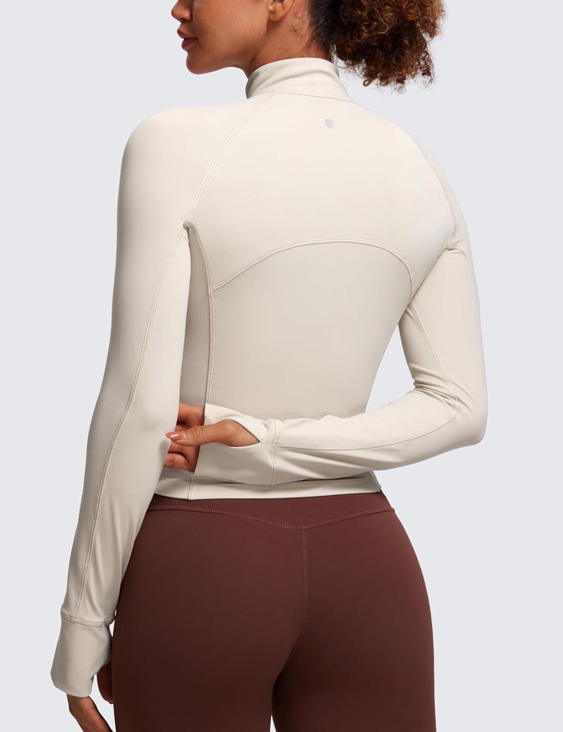 imageCRZ YOGA Butterluxe Half Zip Long Sleeve Shirts for Women Workout Athletic Yoga Tops Crop Collared Quarter Zipper TShirtMojave Tan