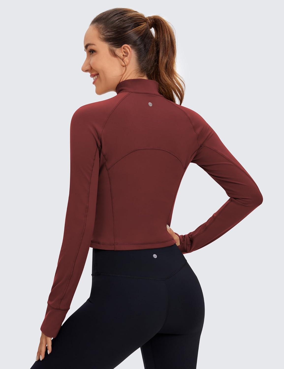 imageCRZ YOGA Butterluxe Half Zip Long Sleeve Shirts for Women Workout Athletic Yoga Tops Crop Collared Quarter Zipper TShirtNoctilucence Red