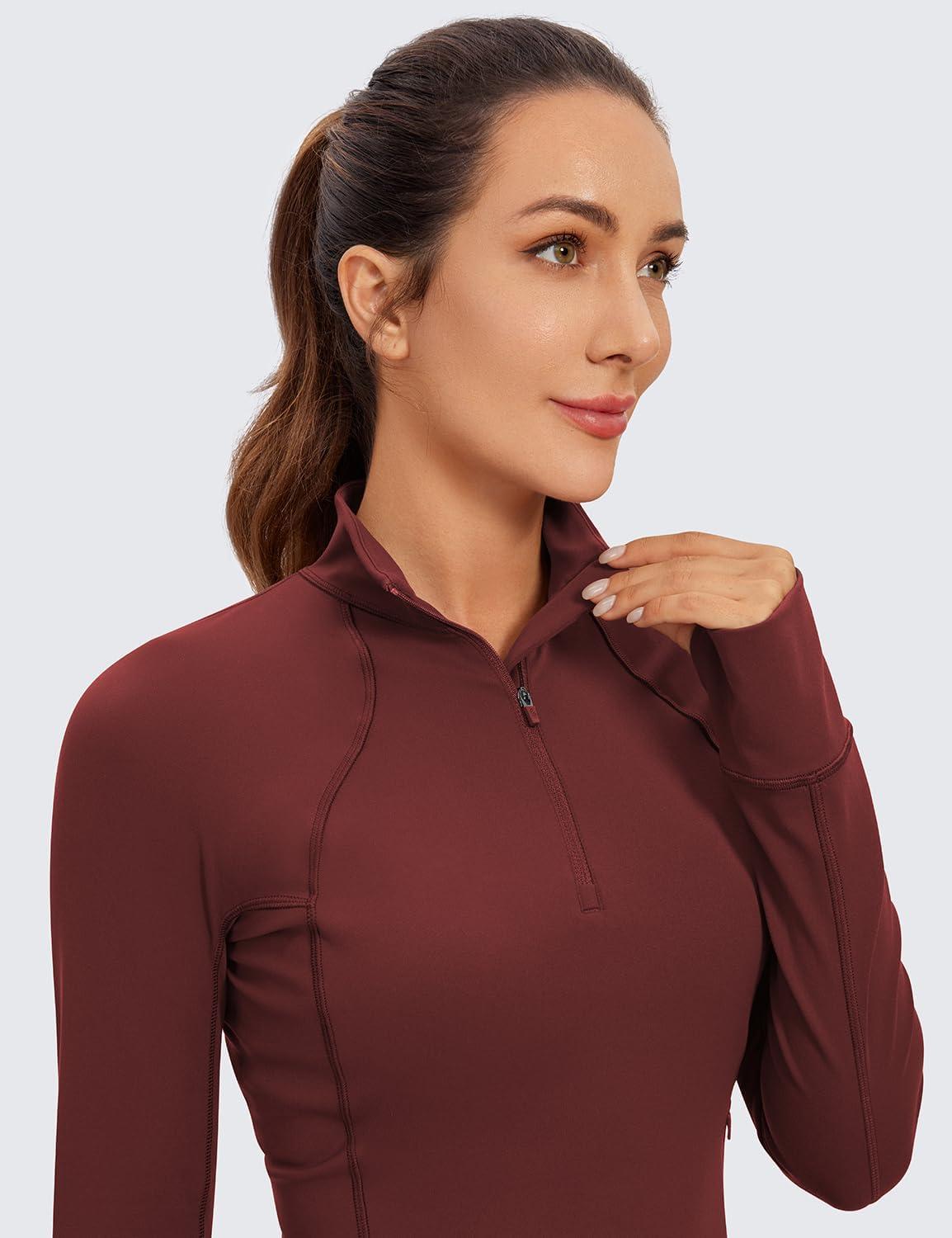 imageCRZ YOGA Butterluxe Half Zip Long Sleeve Shirts for Women Workout Athletic Yoga Tops Crop Collared Quarter Zipper TShirtNoctilucence Red