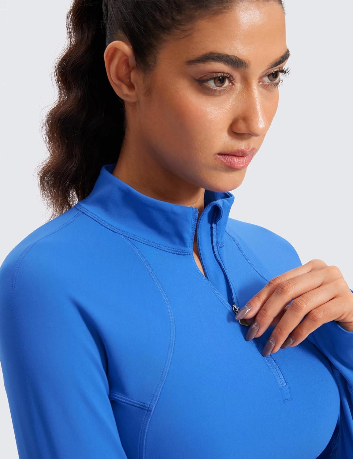 imageCRZ YOGA Butterluxe Half Zip Long Sleeve Shirts for Women Workout Athletic Yoga Tops Crop Collared Quarter Zipper TShirtSparkle Blue