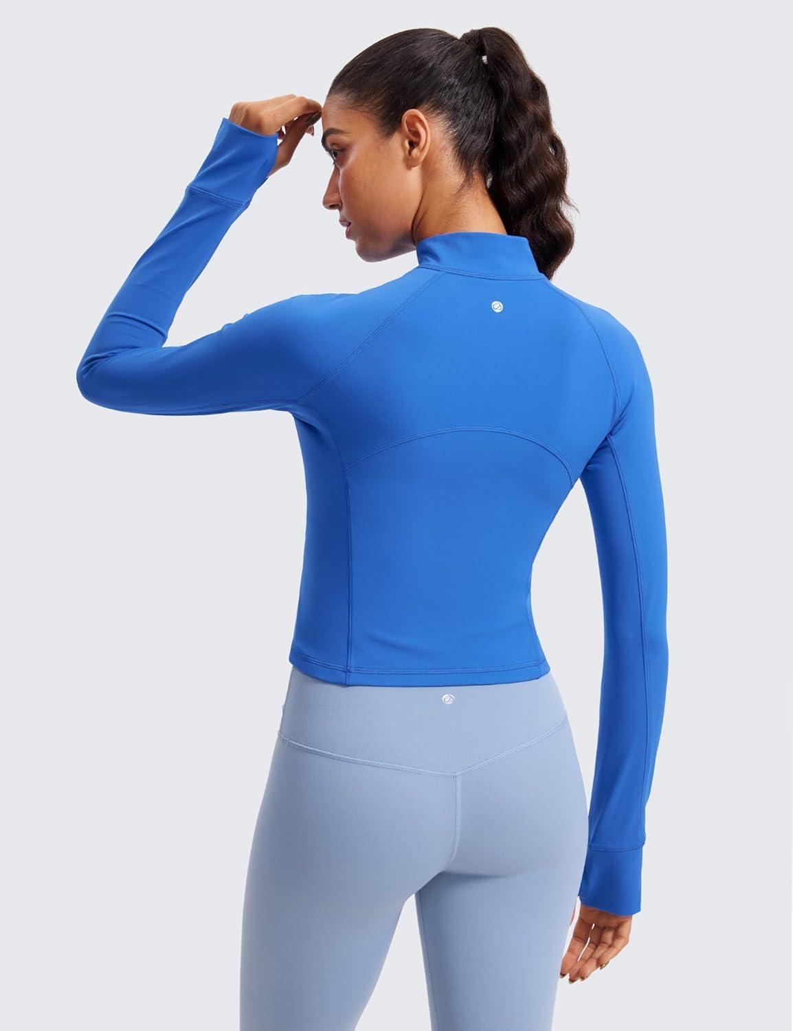 imageCRZ YOGA Butterluxe Half Zip Long Sleeve Shirts for Women Workout Athletic Yoga Tops Crop Collared Quarter Zipper TShirtSparkle Blue