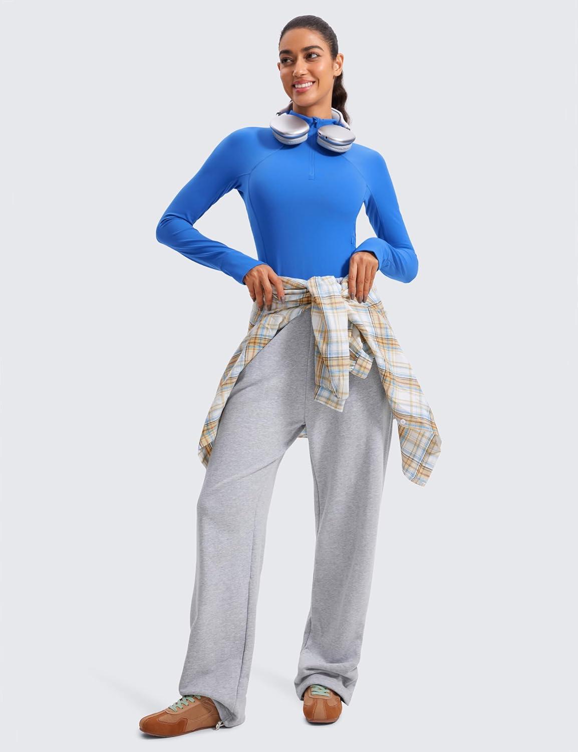 imageCRZ YOGA Butterluxe Half Zip Long Sleeve Shirts for Women Workout Athletic Yoga Tops Crop Collared Quarter Zipper TShirtSparkle Blue