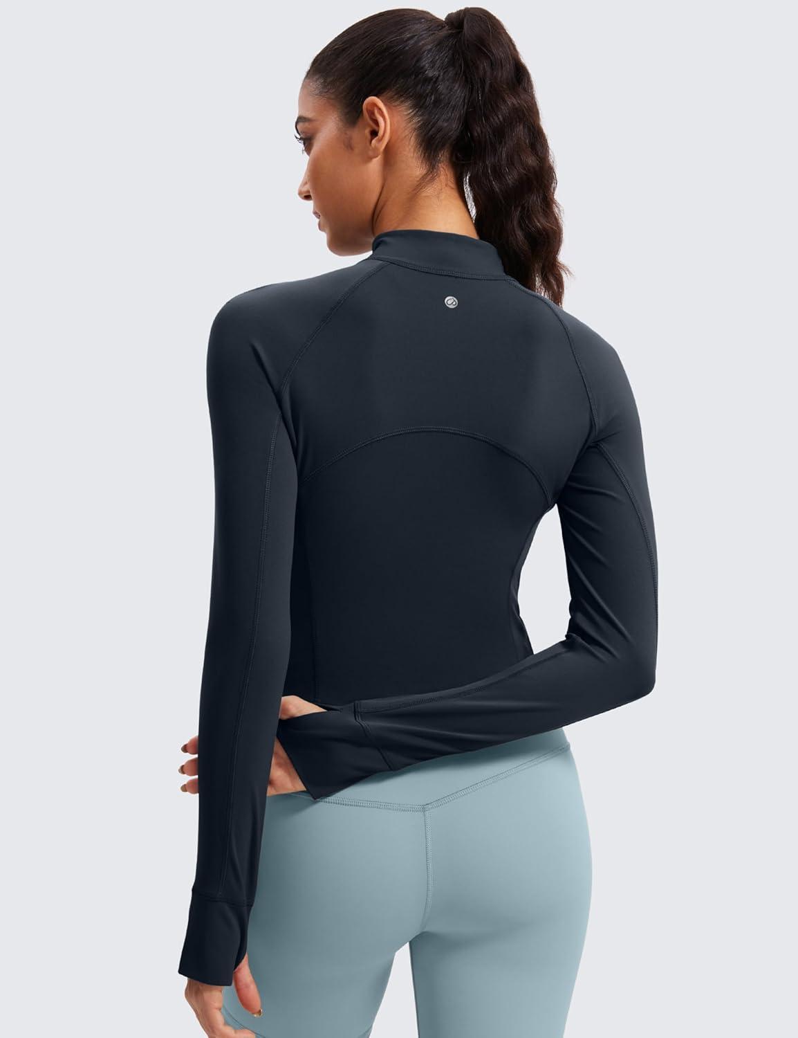 imageCRZ YOGA Butterluxe Half Zip Long Sleeve Shirts for Women Workout Athletic Yoga Tops Crop Collared Quarter Zipper TShirtTrue Navy