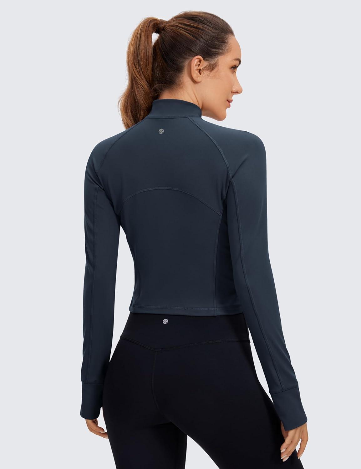 imageCRZ YOGA Butterluxe Half Zip Long Sleeve Shirts for Women Workout Athletic Yoga Tops Crop Collared Quarter Zipper TShirtTwilight Blue