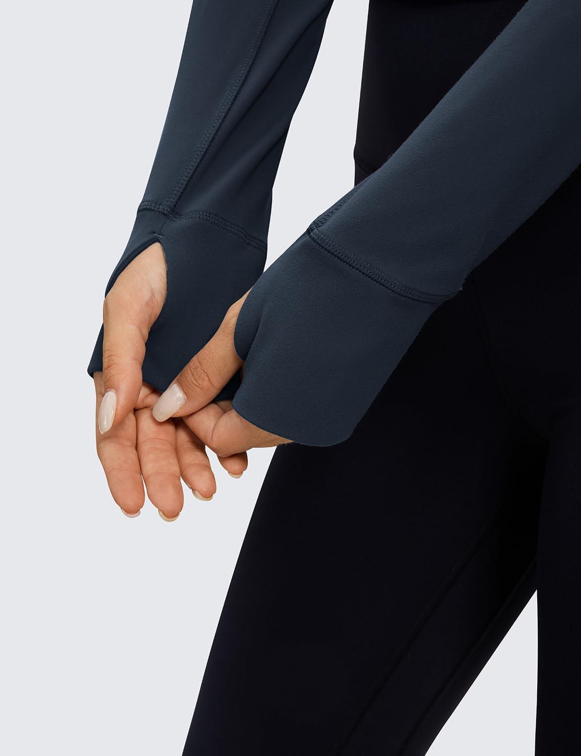 imageCRZ YOGA Butterluxe Half Zip Long Sleeve Shirts for Women Workout Athletic Yoga Tops Crop Collared Quarter Zipper TShirtTwilight Blue