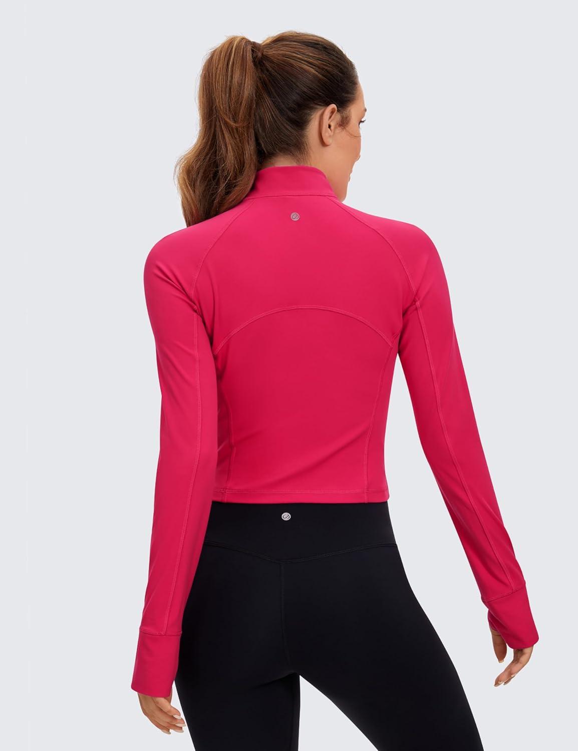 imageCRZ YOGA Butterluxe Half Zip Long Sleeve Shirts for Women Workout Athletic Yoga Tops Crop Collared Quarter Zipper TShirtViva Magenta
