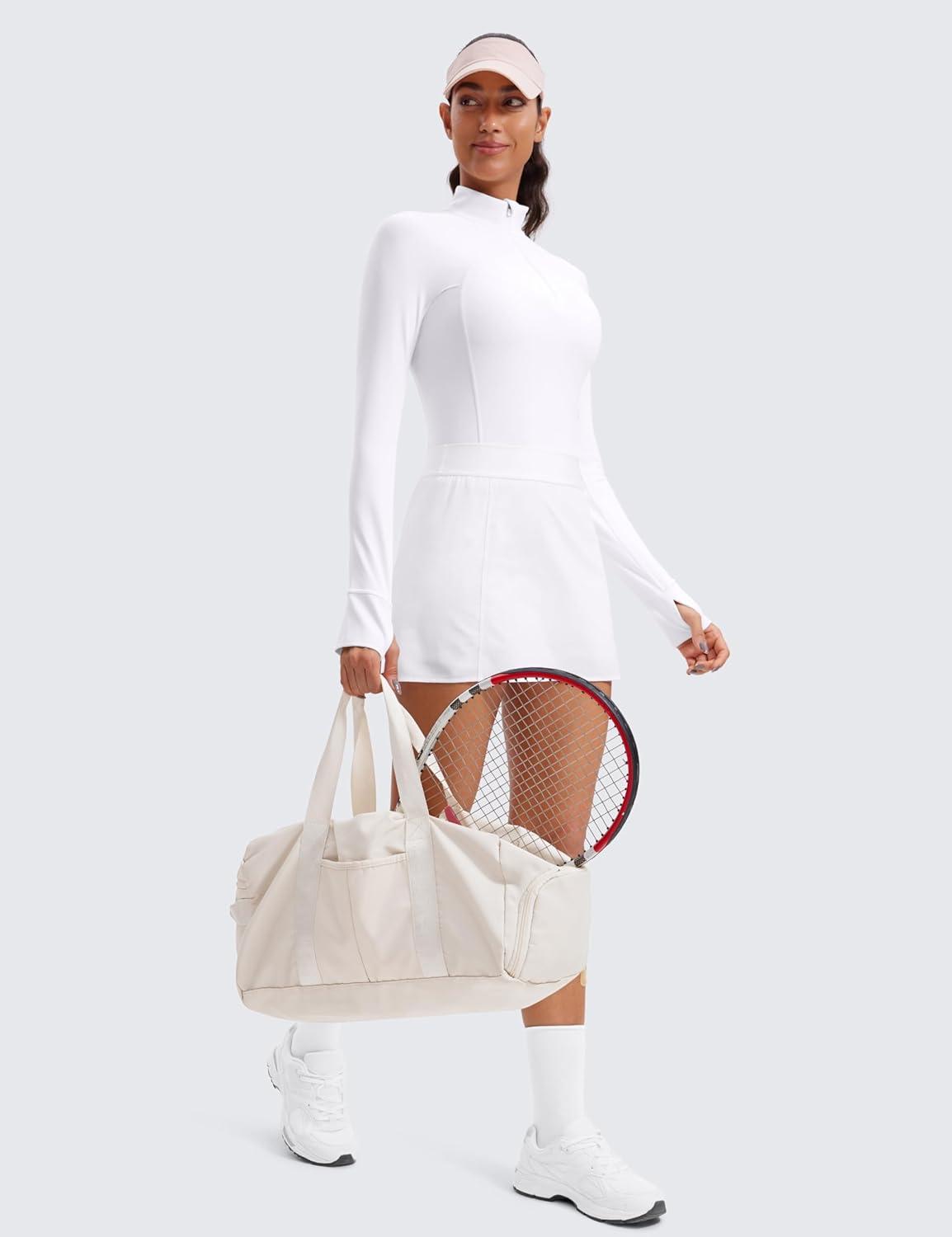 imageCRZ YOGA Butterluxe Half Zip Long Sleeve Shirts for Women Workout Athletic Yoga Tops Crop Collared Quarter Zipper TShirtWhite