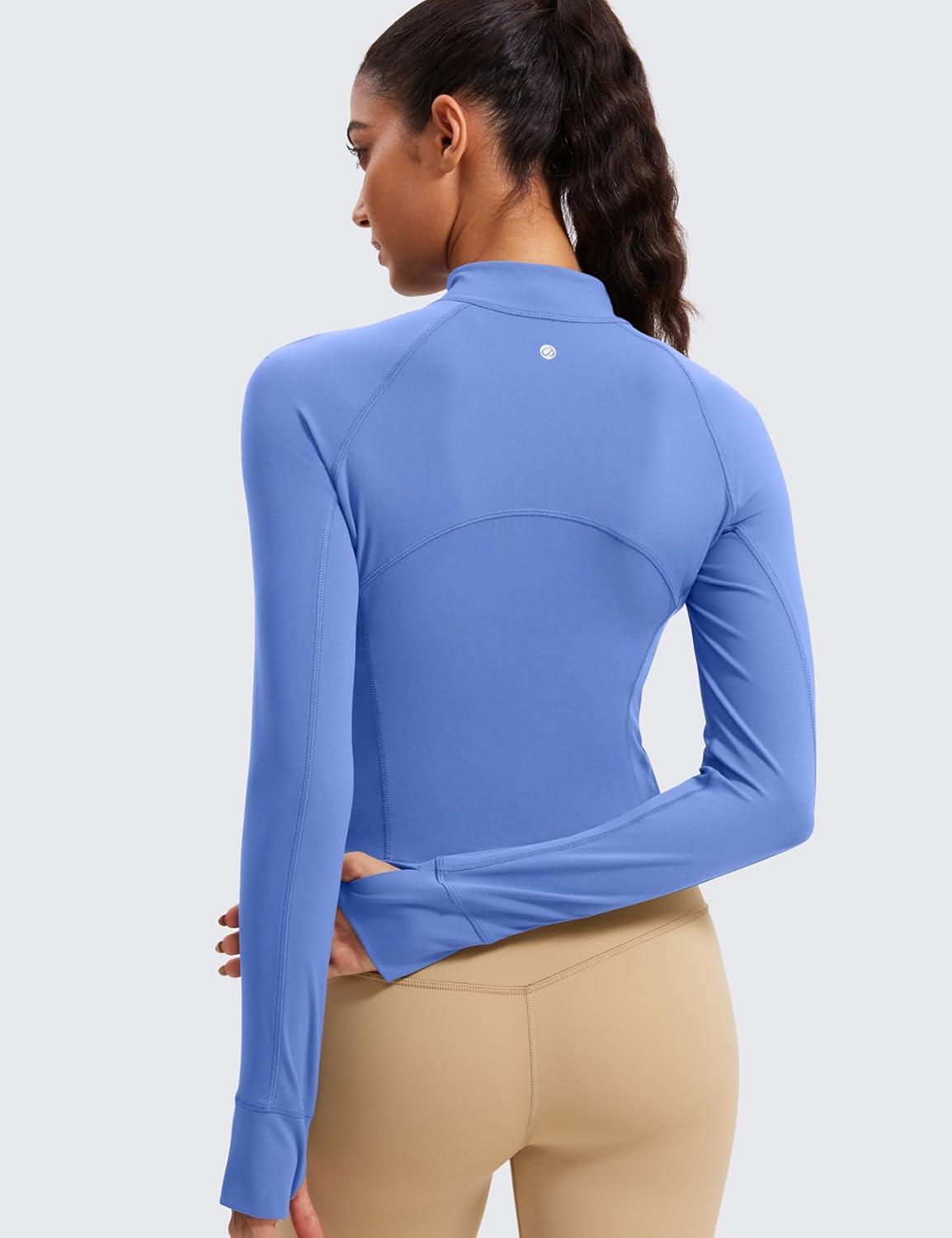 imageCRZ YOGA Butterluxe Half Zip Long Sleeve Shirts for Women Workout Athletic Yoga Tops Crop Collared Quarter Zipper TShirtWild Indigo