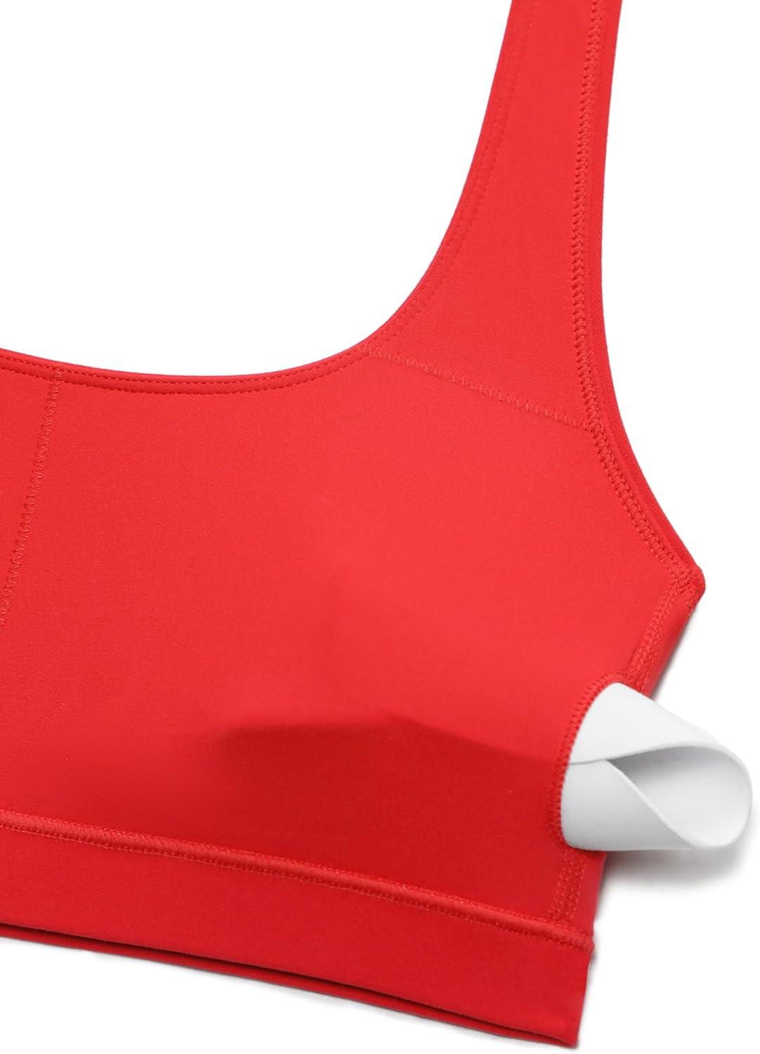 imageCRZ YOGA Butterluxe Halter Sports Bras for Women Scoop Neck Padded Open Back Yoga Crop Gym Tops Low ImpactDeep Red