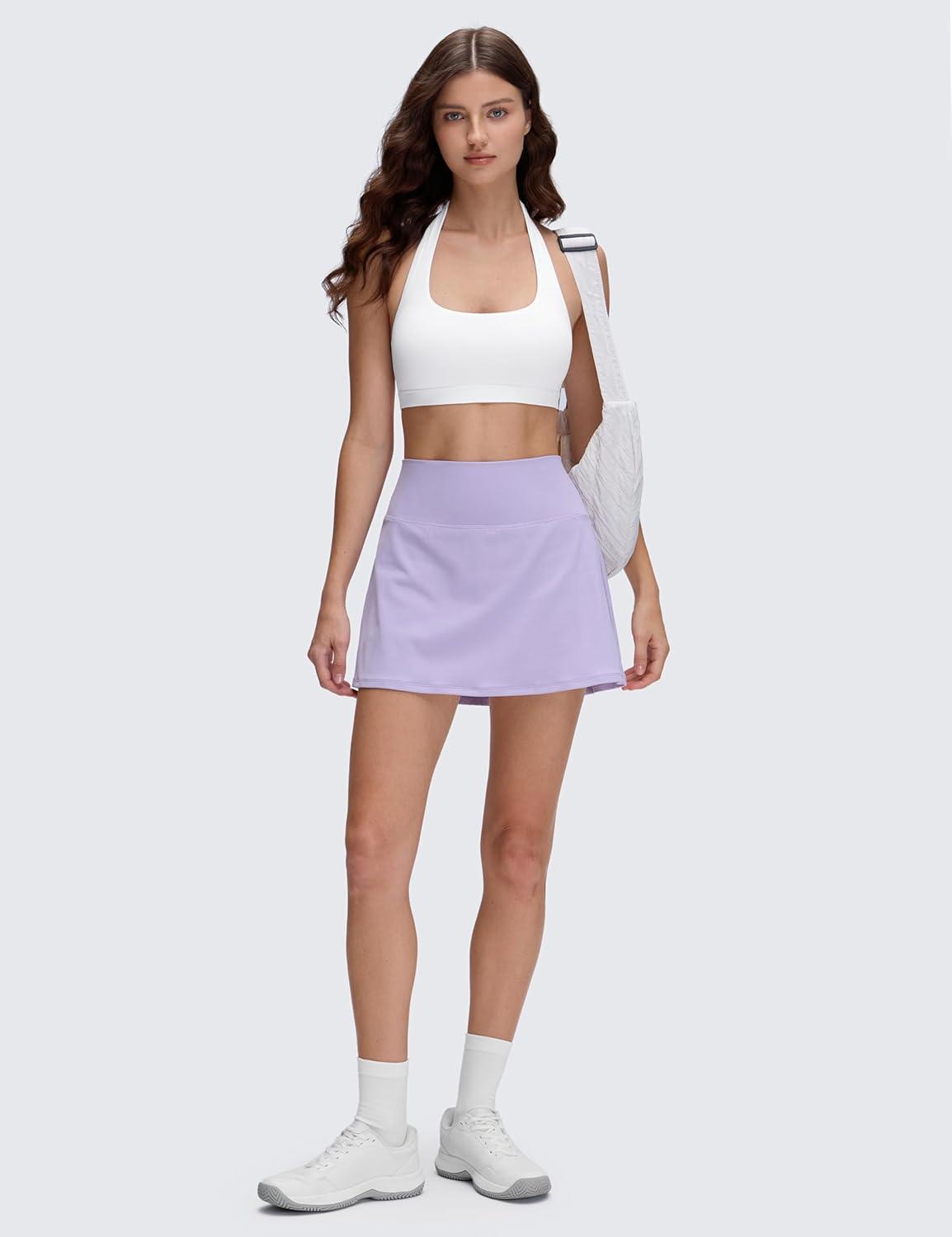 imageCRZ YOGA Butterluxe Halter Sports Bras for Women Scoop Neck Padded Open Back Yoga Crop Gym Tops Low ImpactWhite