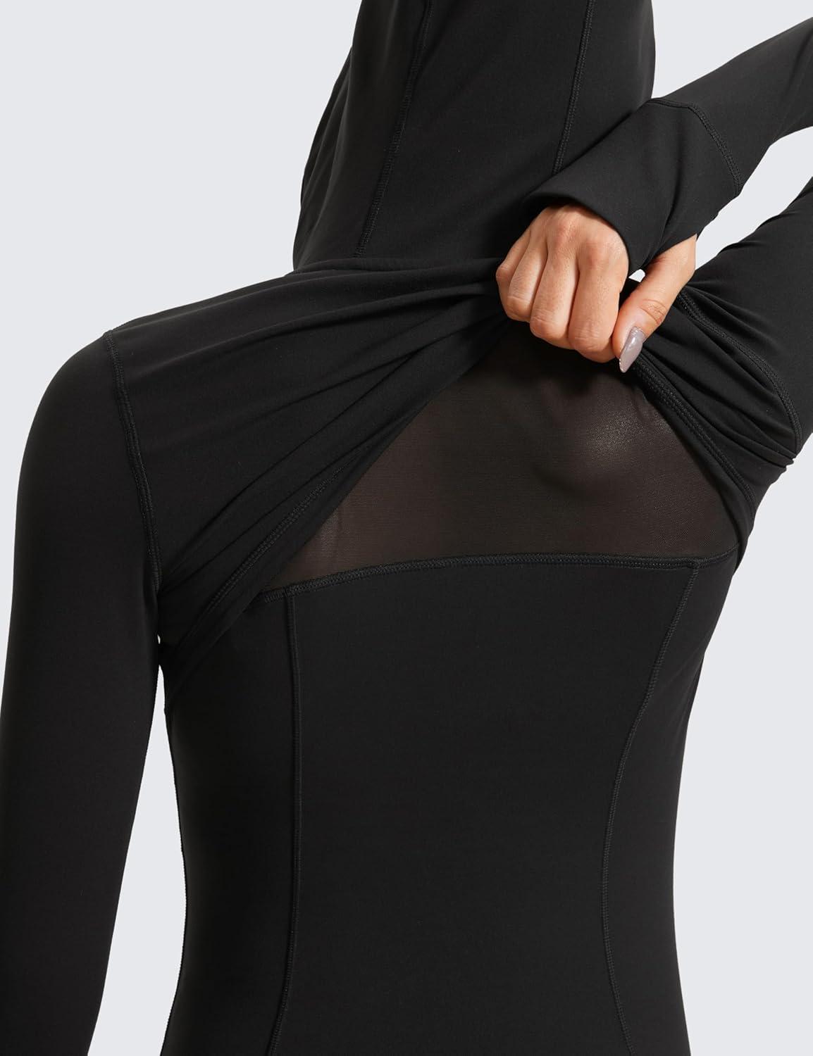 imageCRZ YOGA Butterluxe Hooded Athletic Jackets for Women Full Zip Track Casual Tops with Thumb Holes PocketsBlack