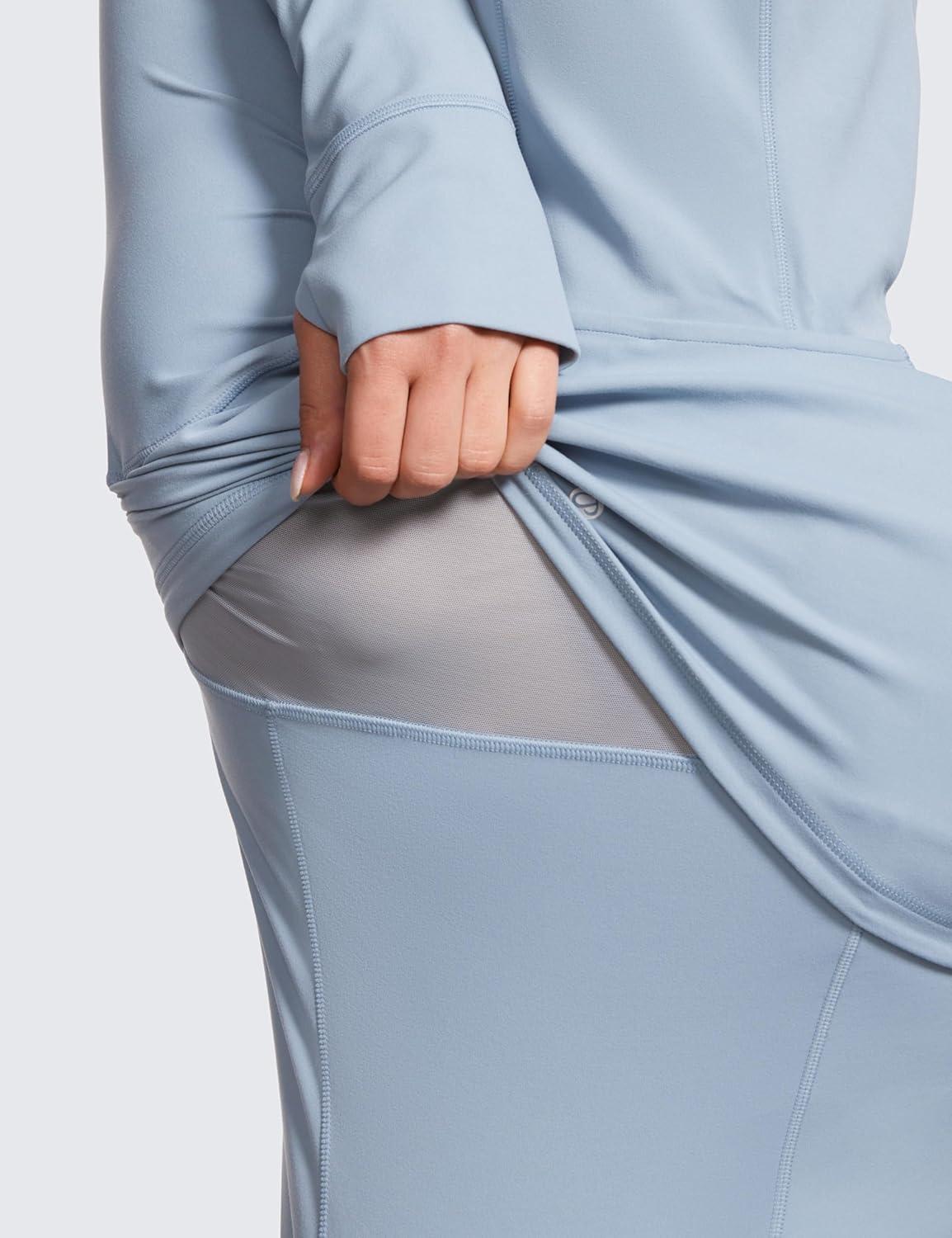 imageCRZ YOGA Butterluxe Hooded Athletic Jackets for Women Full Zip Track Casual Tops with Thumb Holes PocketsCambric Blue