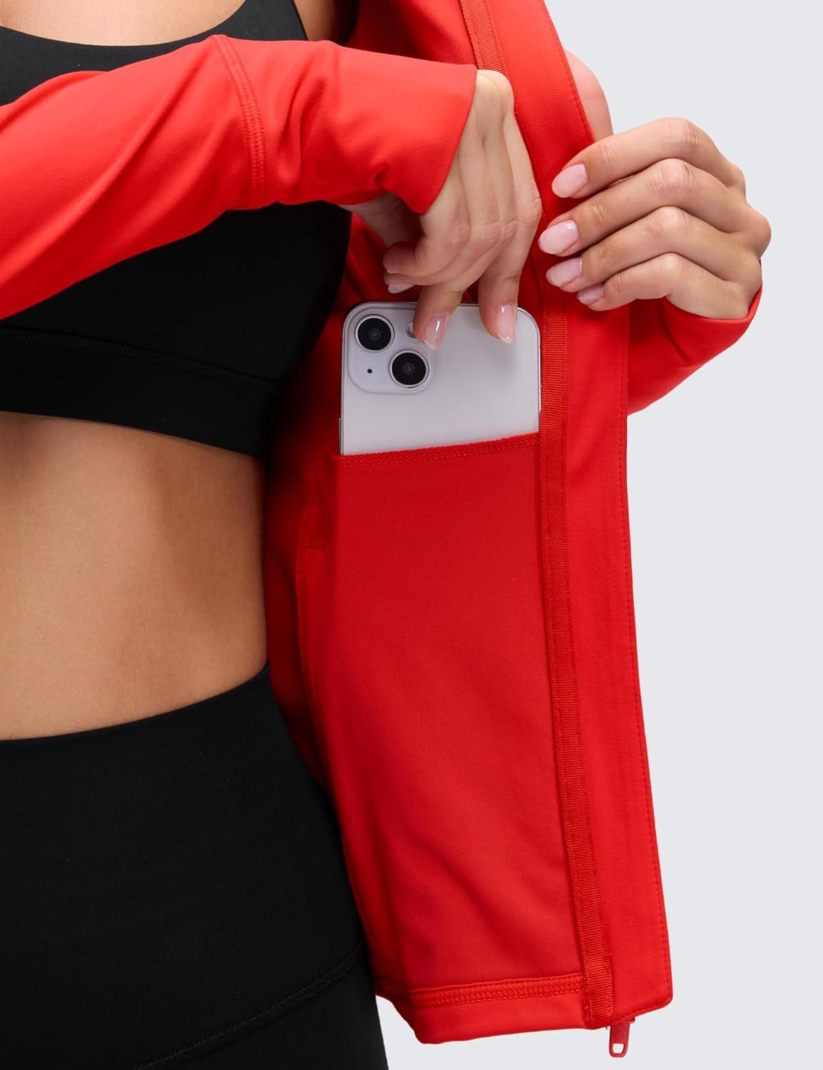 imageCRZ YOGA Butterluxe Hooded Athletic Jackets for Women Full Zip Track Casual Tops with Thumb Holes PocketsDark Red