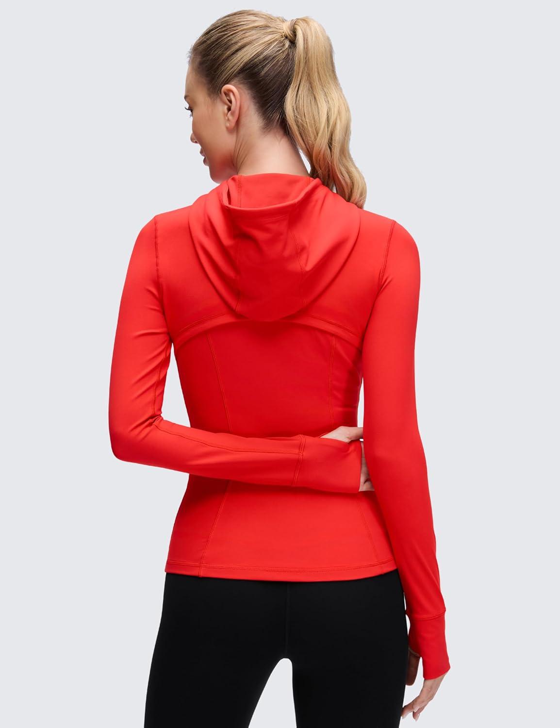 imageCRZ YOGA Butterluxe Hooded Athletic Jackets for Women Full Zip Track Casual Tops with Thumb Holes PocketsDark Red