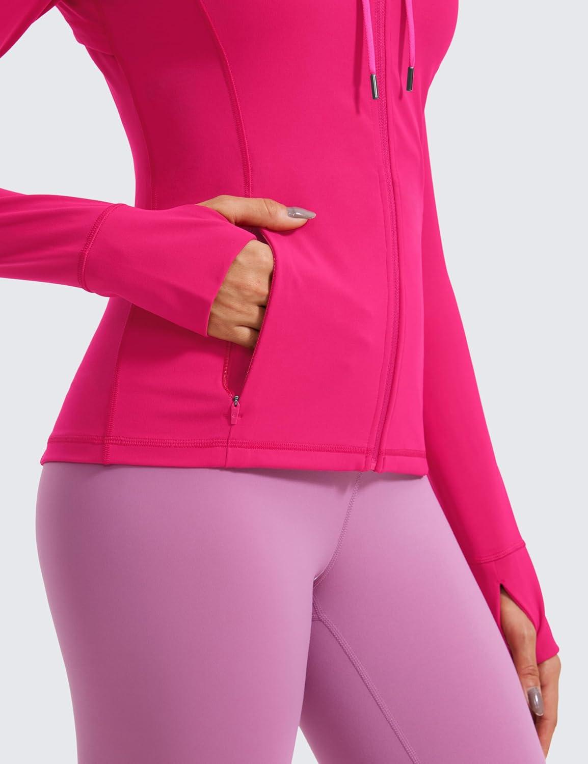 imageCRZ YOGA Butterluxe Hooded Athletic Jackets for Women Full Zip Track Casual Tops with Thumb Holes PocketsGranita Pink