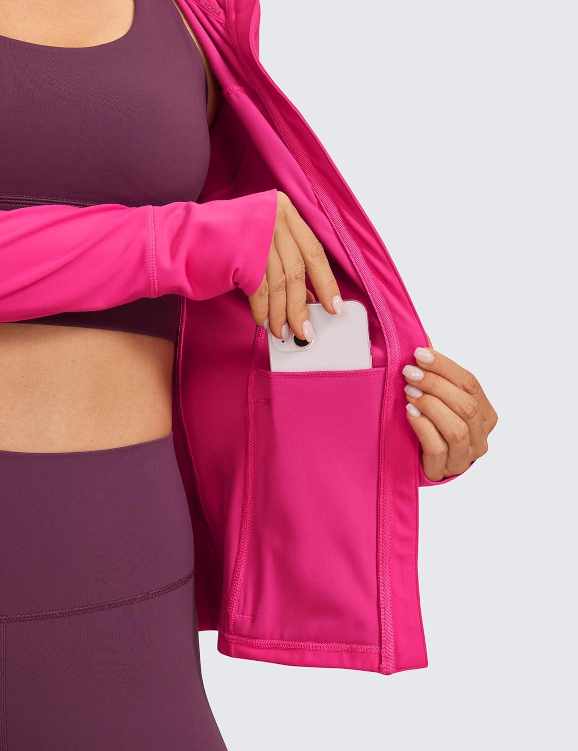 imageCRZ YOGA Butterluxe Hooded Athletic Jackets for Women Full Zip Track Casual Tops with Thumb Holes PocketsGranita Pink