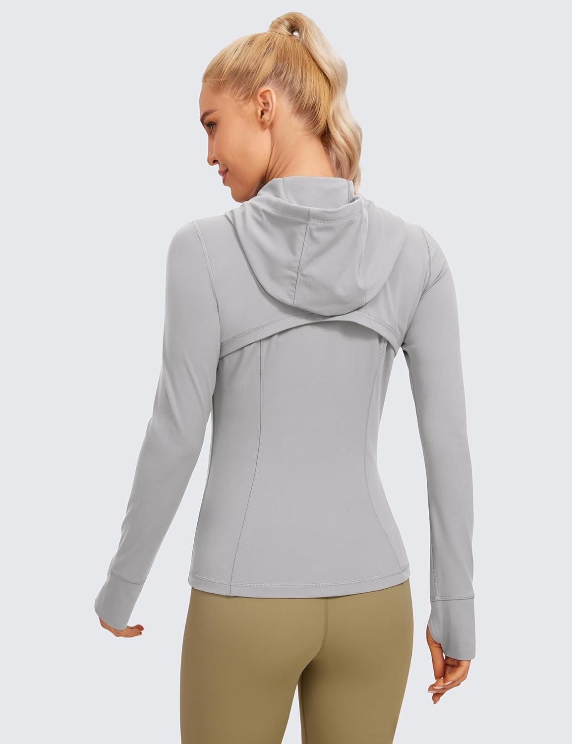 imageCRZ YOGA Butterluxe Hooded Athletic Jackets for Women Full Zip Track Casual Tops with Thumb Holes PocketsGull Gray