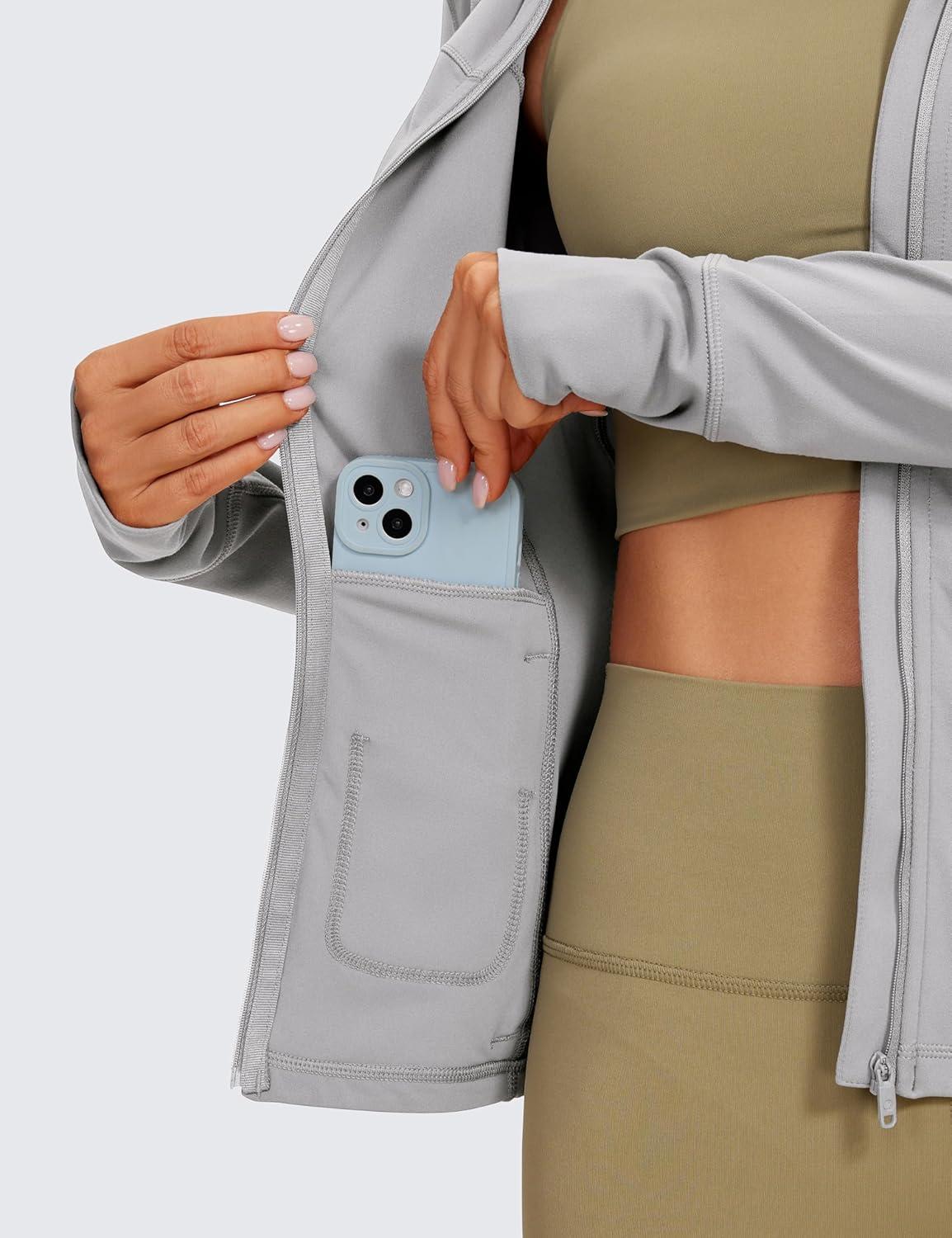 imageCRZ YOGA Butterluxe Hooded Athletic Jackets for Women Full Zip Track Casual Tops with Thumb Holes PocketsGull Gray