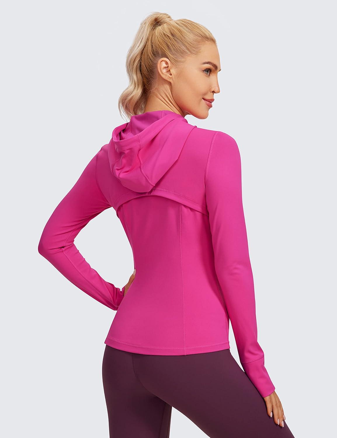 imageCRZ YOGA Butterluxe Hooded Athletic Jackets for Women Full Zip Track Casual Tops with Thumb Holes PocketsHibiscus Purple