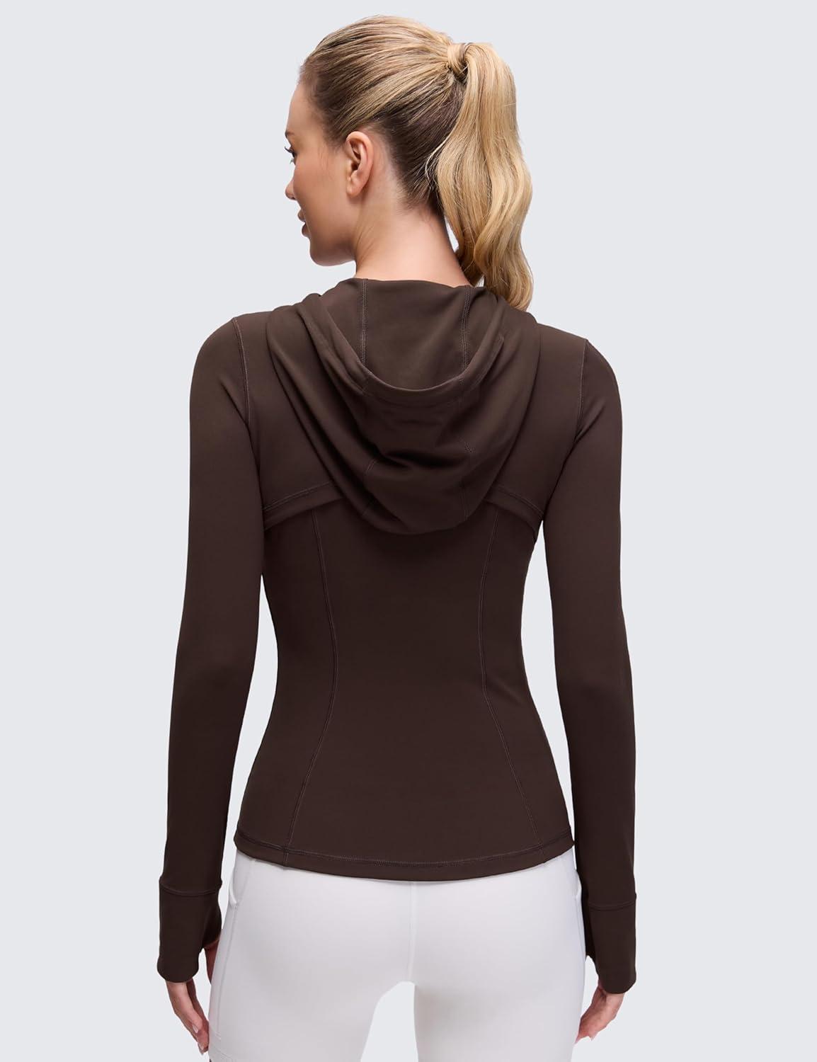 imageCRZ YOGA Butterluxe Hooded Athletic Jackets for Women Full Zip Track Casual Tops with Thumb Holes PocketsHot Fudge Brown