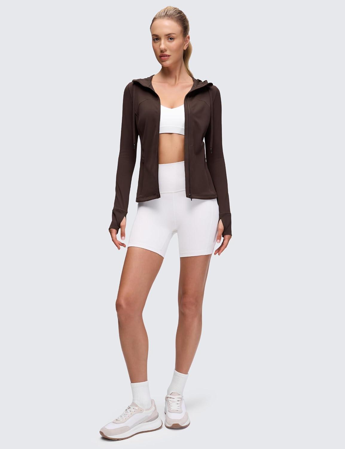 imageCRZ YOGA Butterluxe Hooded Athletic Jackets for Women Full Zip Track Casual Tops with Thumb Holes PocketsHot Fudge Brown
