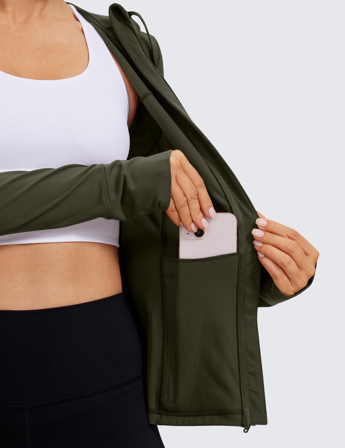 imageCRZ YOGA Butterluxe Hooded Athletic Jackets for Women Full Zip Track Casual Tops with Thumb Holes PocketsOlive Green