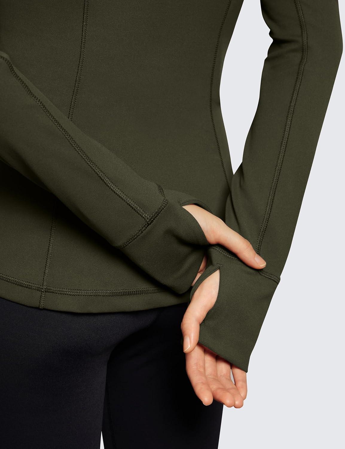 imageCRZ YOGA Butterluxe Hooded Athletic Jackets for Women Full Zip Track Casual Tops with Thumb Holes PocketsOlive Green