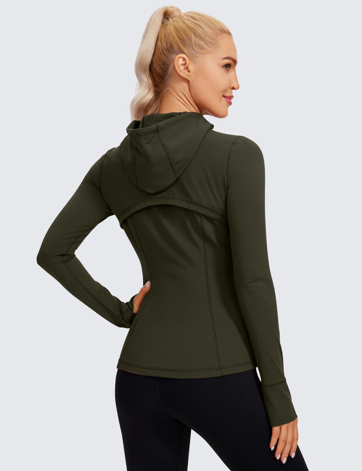 imageCRZ YOGA Butterluxe Hooded Athletic Jackets for Women Full Zip Track Casual Tops with Thumb Holes PocketsOlive Green