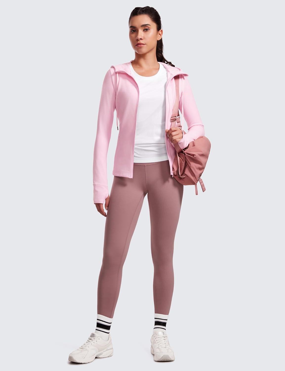 imageCRZ YOGA Butterluxe Hooded Athletic Jackets for Women Full Zip Track Casual Tops with Thumb Holes PocketsPink Peony