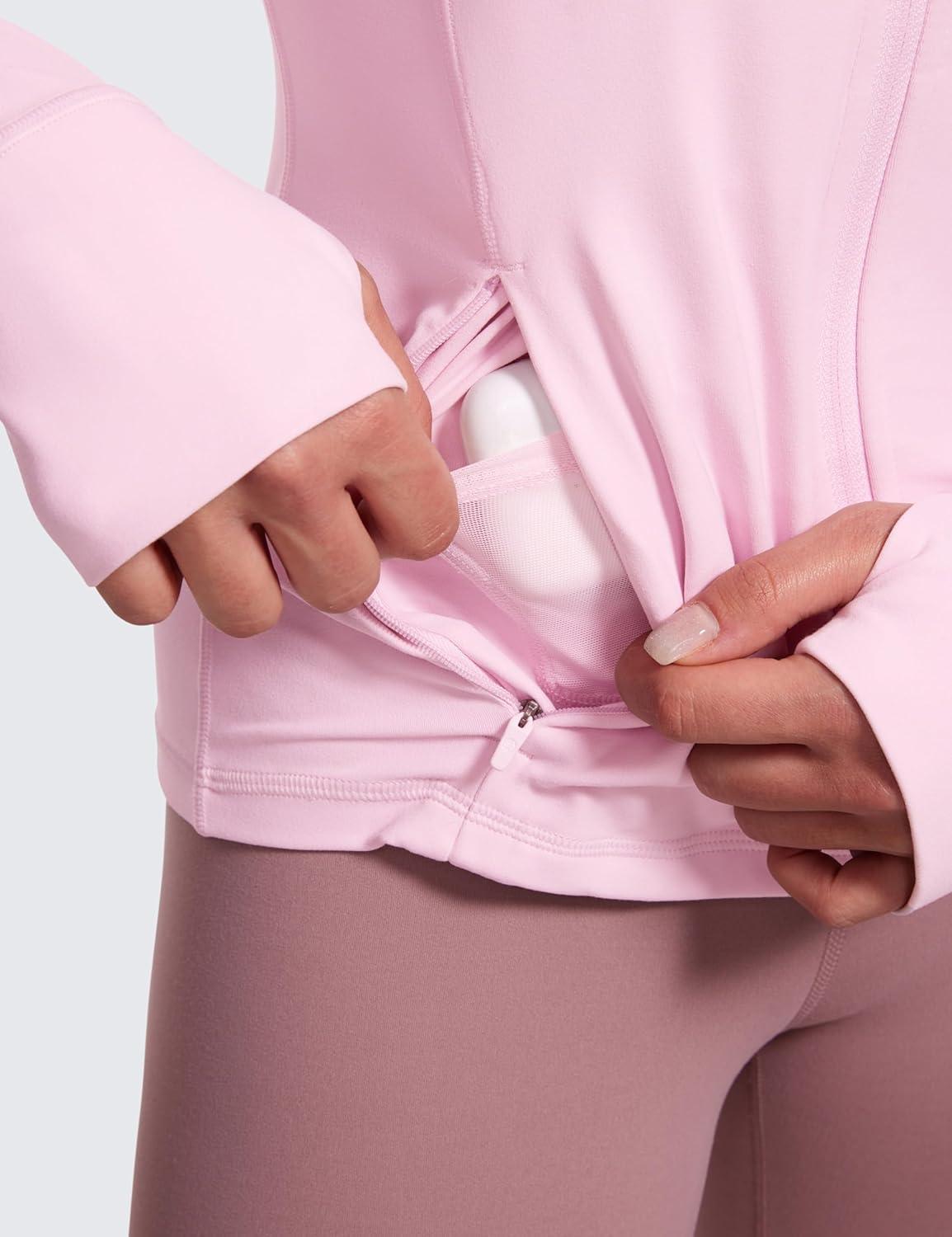 imageCRZ YOGA Butterluxe Hooded Athletic Jackets for Women Full Zip Track Casual Tops with Thumb Holes PocketsPink Peony