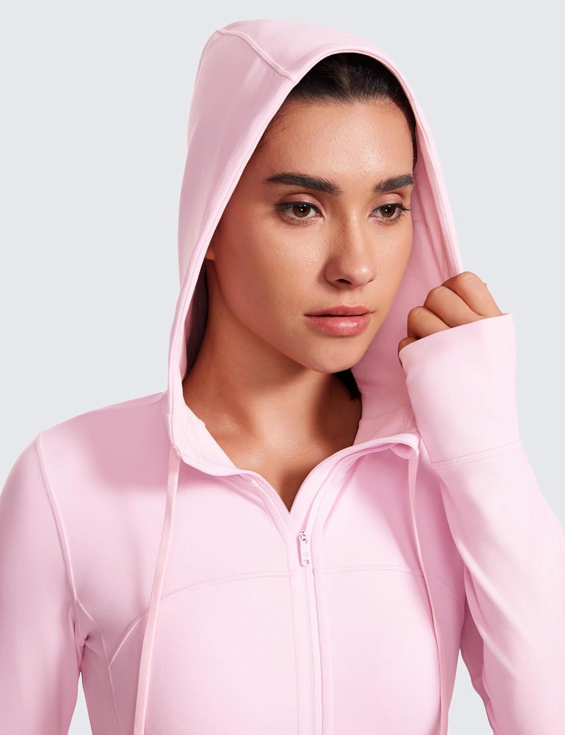 imageCRZ YOGA Butterluxe Hooded Athletic Jackets for Women Full Zip Track Casual Tops with Thumb Holes PocketsPink Peony