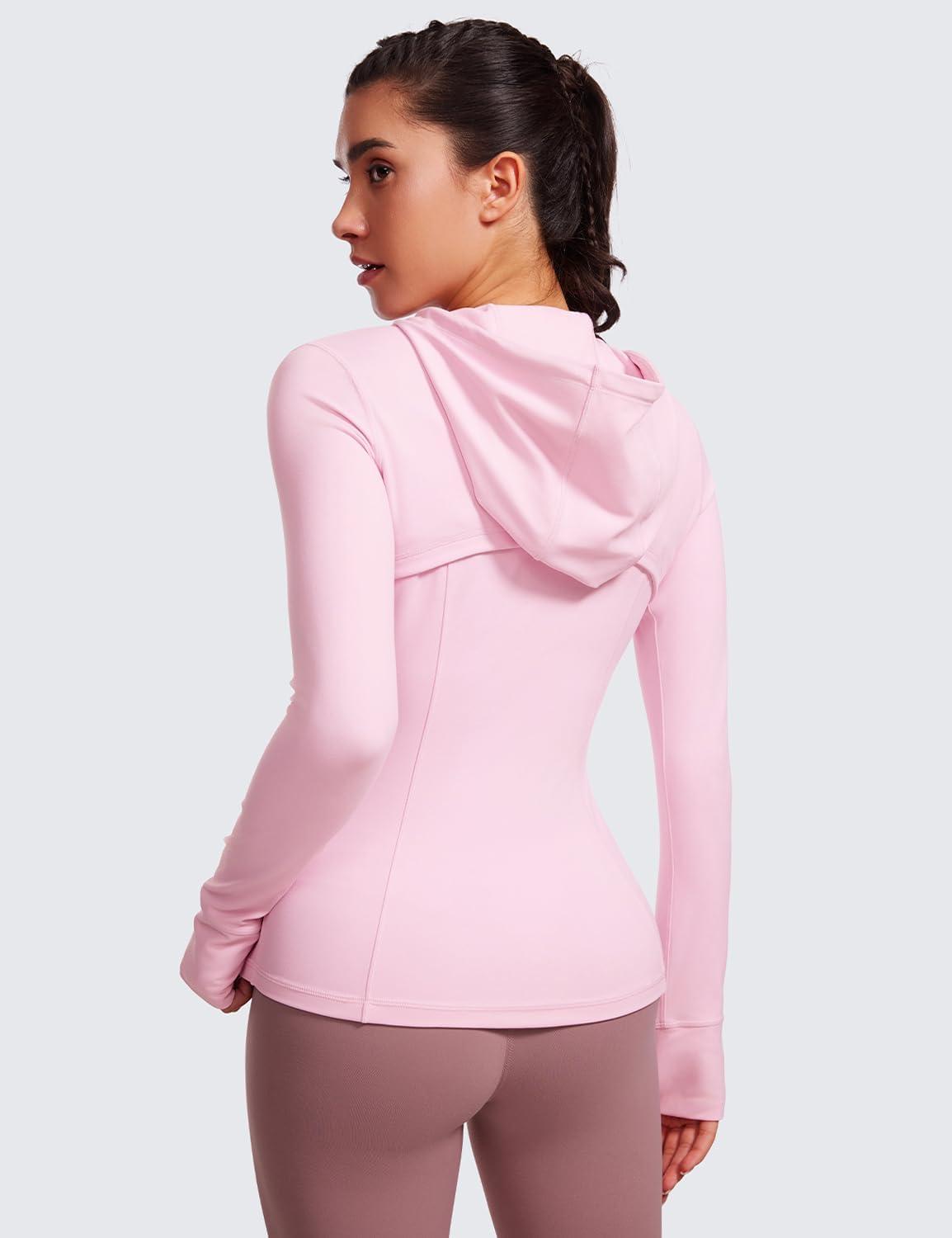 imageCRZ YOGA Butterluxe Hooded Athletic Jackets for Women Full Zip Track Casual Tops with Thumb Holes PocketsPink Peony