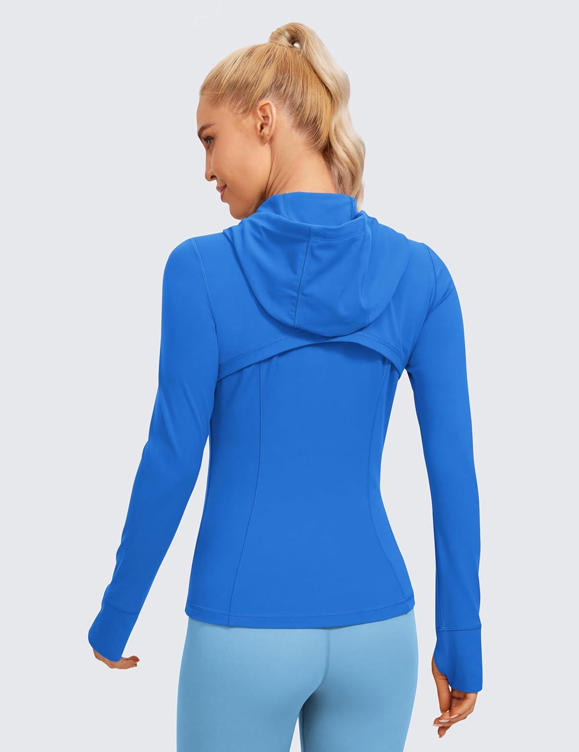 imageCRZ YOGA Butterluxe Hooded Athletic Jackets for Women Full Zip Track Casual Tops with Thumb Holes PocketsSparkle Blue