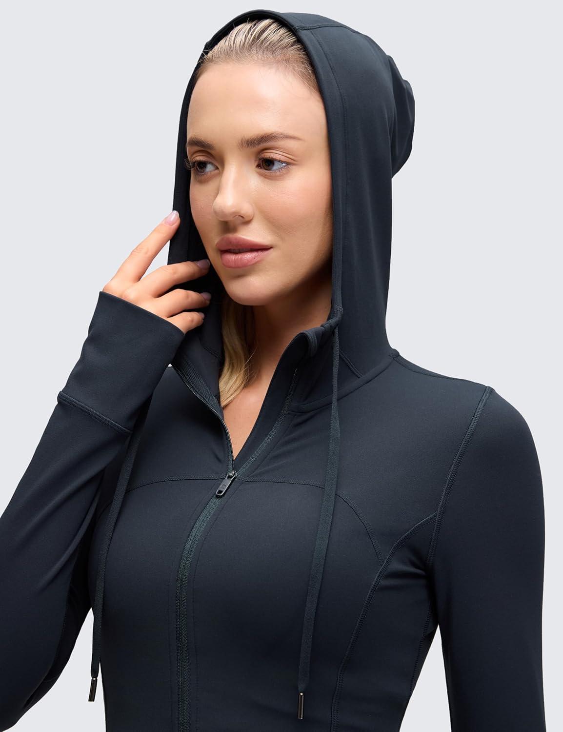 imageCRZ YOGA Butterluxe Hooded Athletic Jackets for Women Full Zip Track Casual Tops with Thumb Holes PocketsTrue Navy
