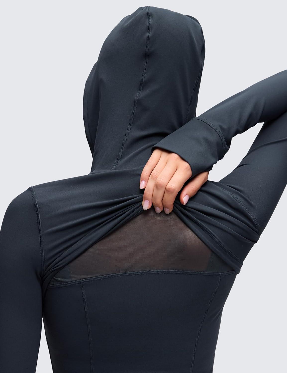 imageCRZ YOGA Butterluxe Hooded Athletic Jackets for Women Full Zip Track Casual Tops with Thumb Holes PocketsTrue Navy