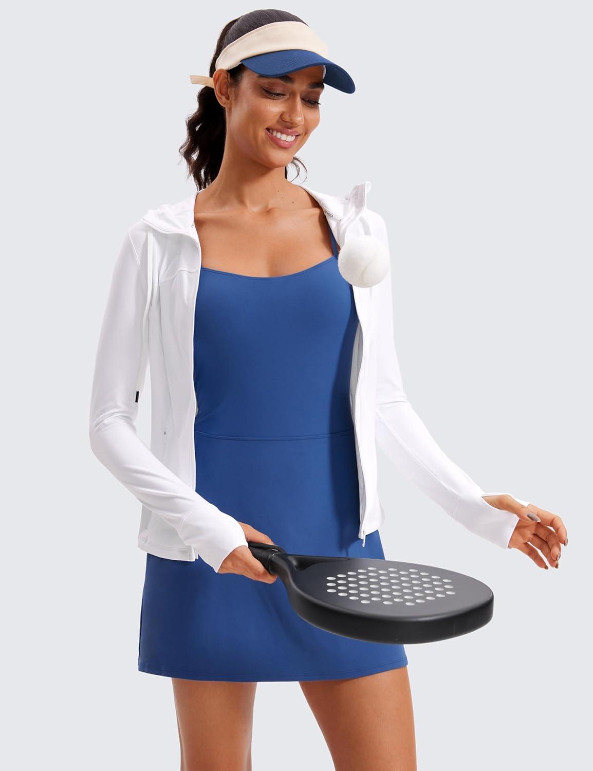 imageCRZ YOGA Butterluxe Hooded Athletic Jackets for Women Full Zip Track Casual Tops with Thumb Holes PocketsWhite