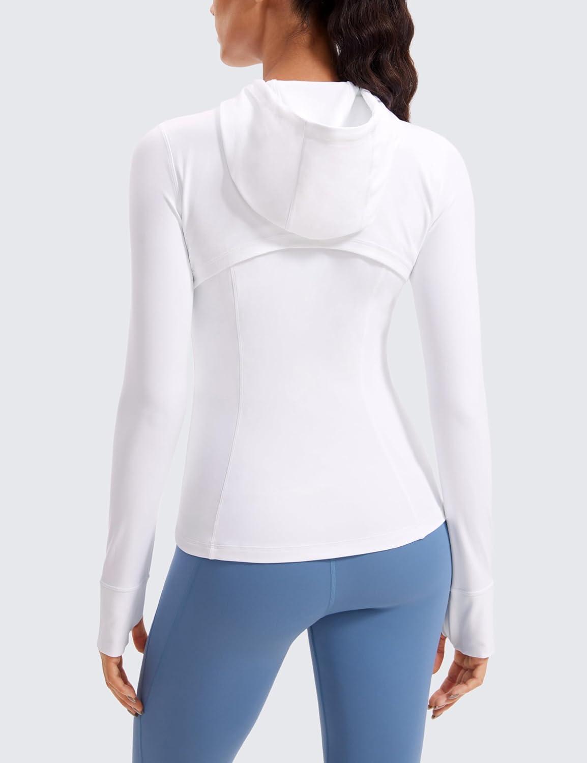 imageCRZ YOGA Butterluxe Hooded Athletic Jackets for Women Full Zip Track Casual Tops with Thumb Holes PocketsWhite