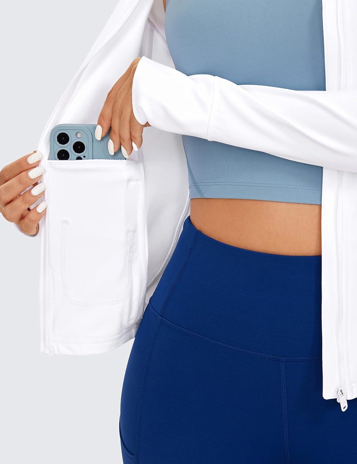 imageCRZ YOGA Butterluxe Hooded Athletic Jackets for Women Full Zip Track Casual Tops with Thumb Holes PocketsWhite